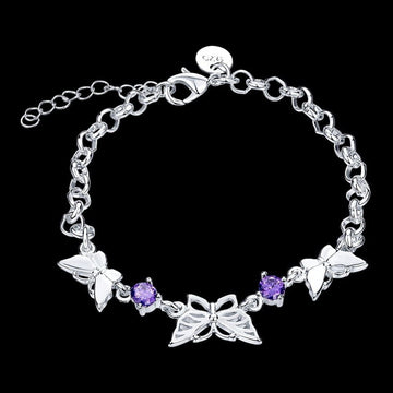 AliExpress Fine Fashion Jewelry Bracelet Purple CZ Butterfly Bracelets in Sterling Silver
